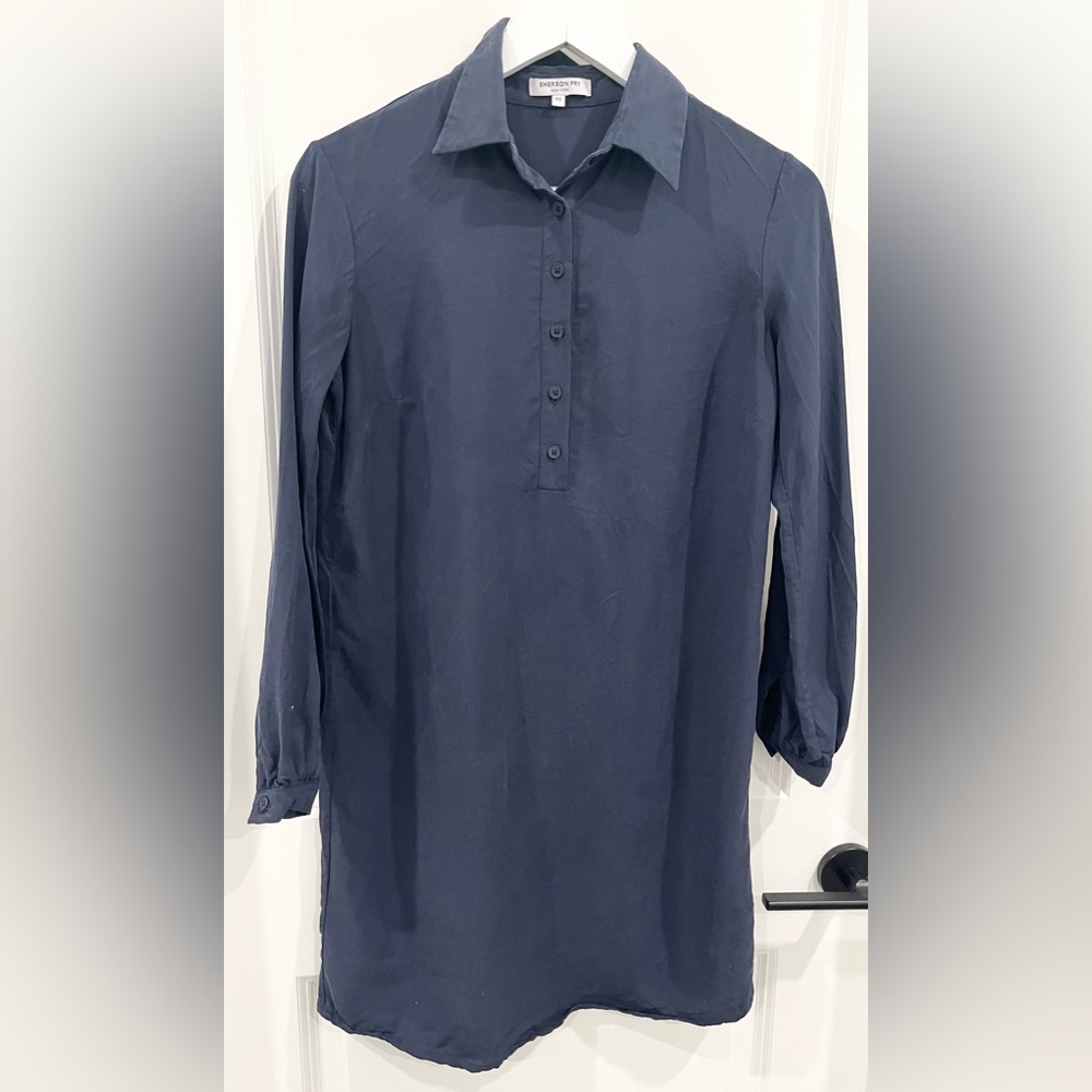 Emerson Fry New York Navy Blue Button Shirt Dress Collar Long Sleeve Women’s XS